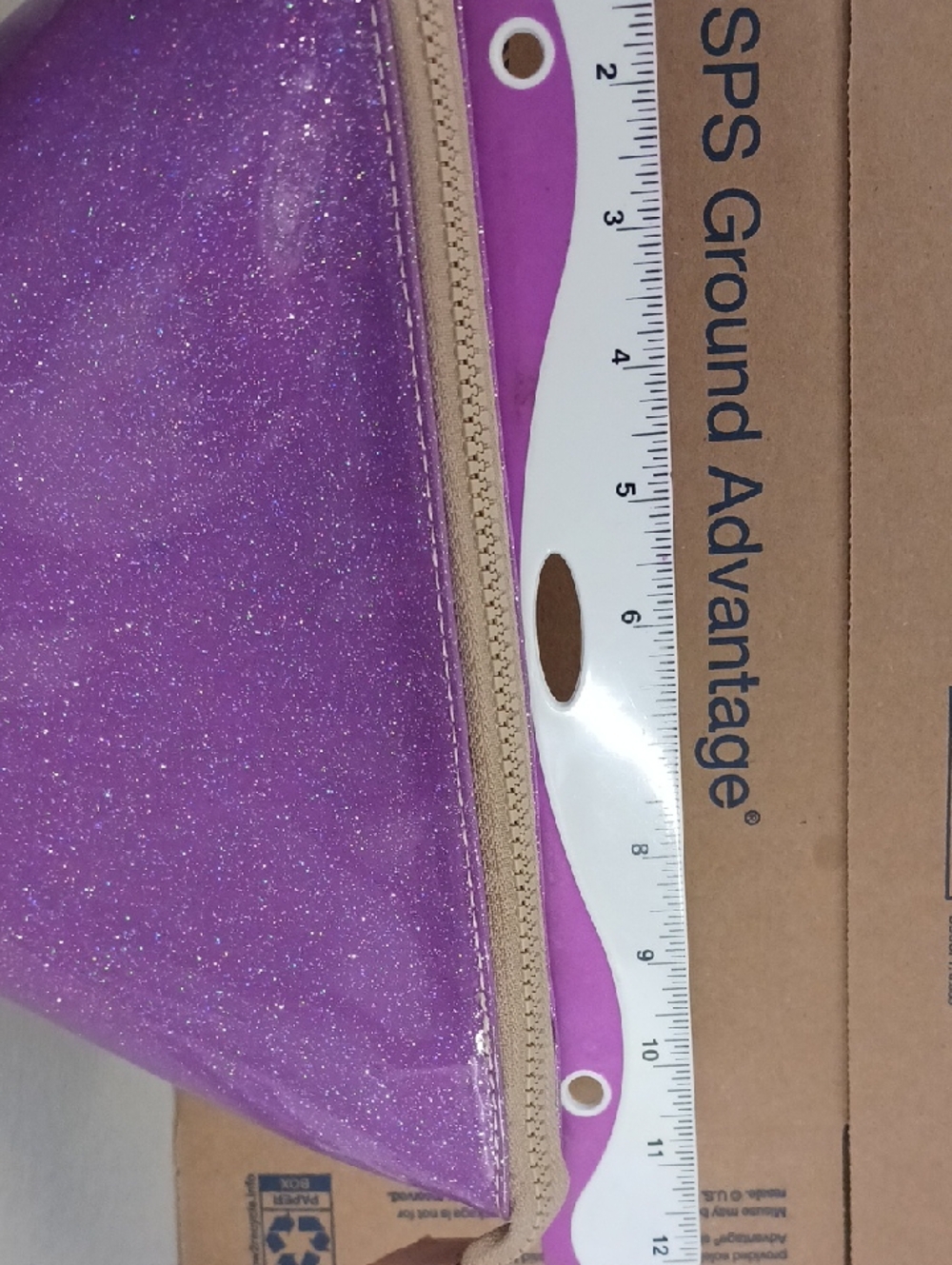 Consuela Glitter Purple Cosmetic Pouch with Neutral Trim - Picture 8 of 10